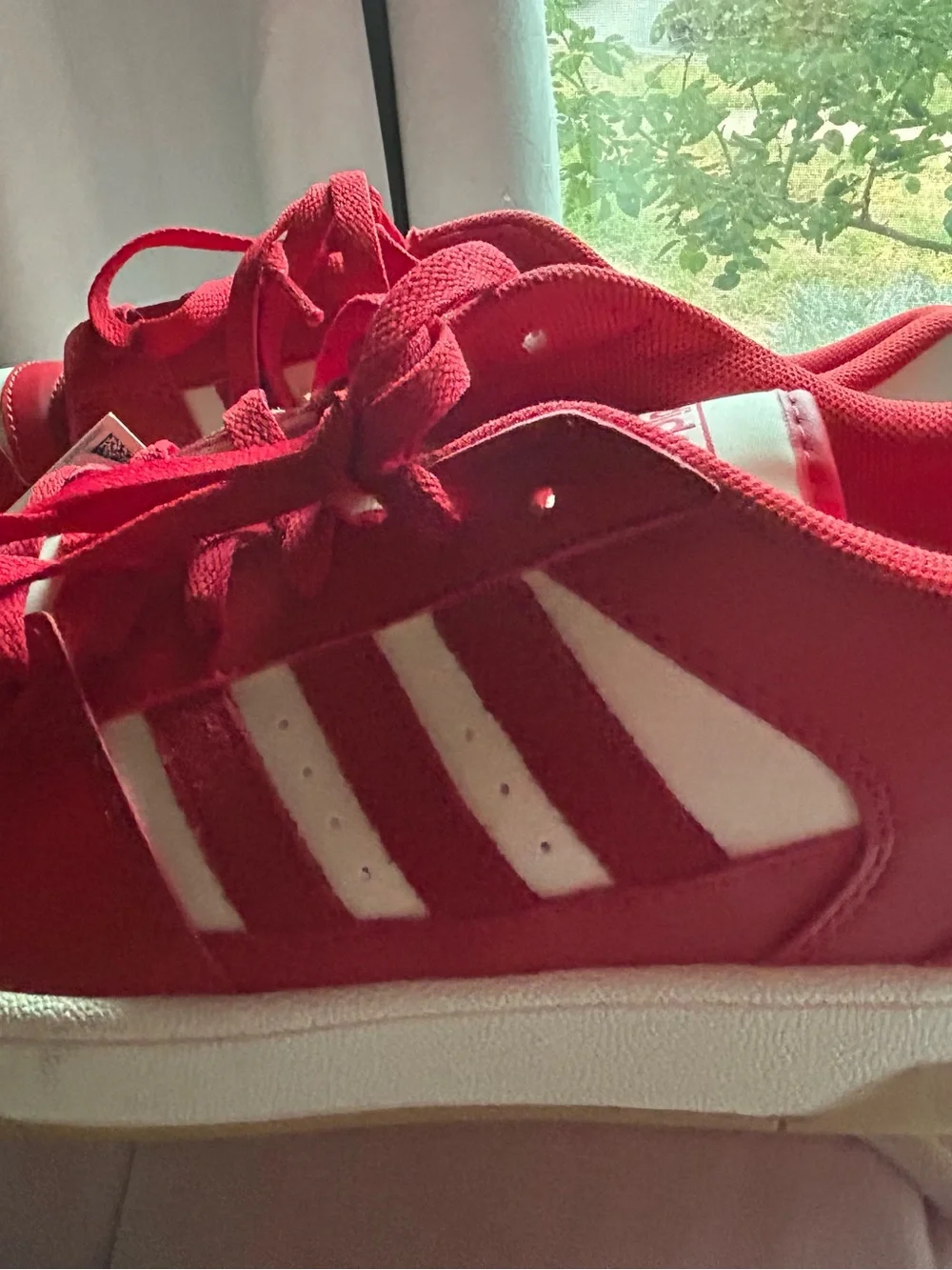 adidas Men’s Red and White Low-Top Sneakers - Classic Stripe